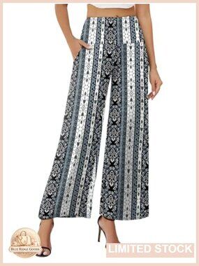 Wide Leg Palazzo Lounge Pants with Pockets Stretchy High Waist